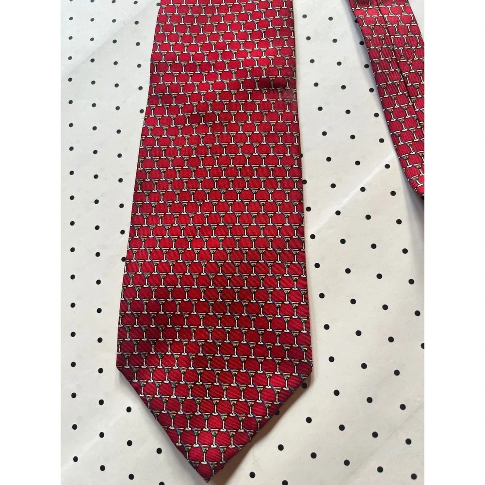 Brooks Brothers 346 Mens Red Silk Martini Cocktail Glass Print Tie Made USA